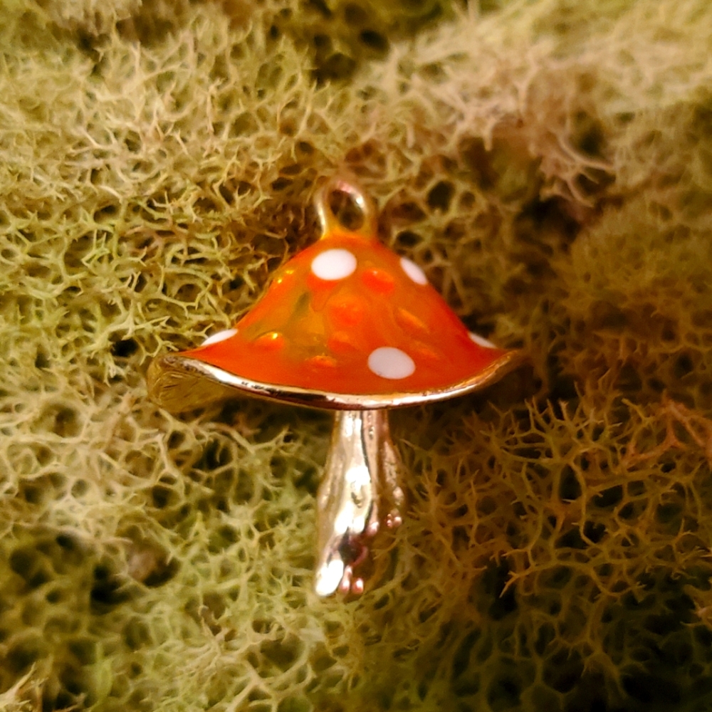 🍄 Gold and Orange Mushroom Pendant